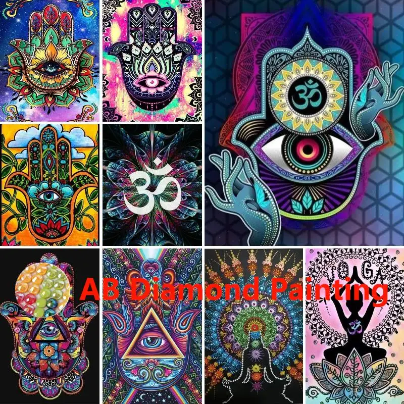 AB Hamsa Hand Elephant Full Round Drill 5D DIY Diamond Painting 3D Embroidery Cross Stitch Mosaic Fantasy Zen Decoration Gifts