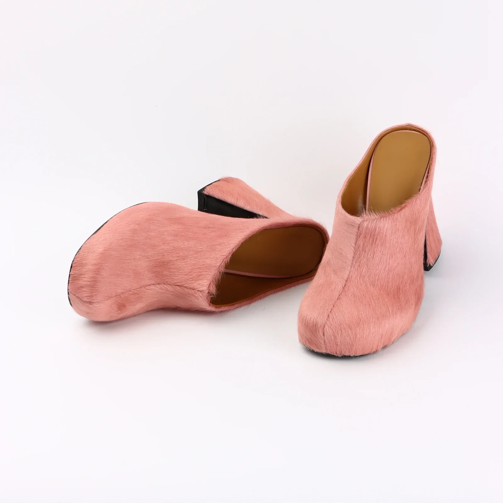 Женские Кожаные Меховые Туфли на каблуке новинка 2023 модные дизайнерские женские