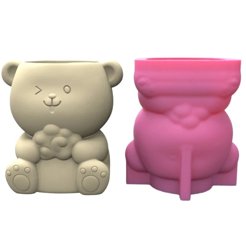

Flower Pot Silicone Mold Concrete Cement Bear Flowerpot Mould Plaster Molds Candle Cup Epoxy Resin Drop shipping