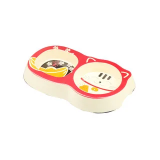 

Dog Double Bowl Bamboo Fiber Non-slip Cat Bowl Pet Cartoon Items Cute Plastic Exquisite Packaging Accessories Portable Light