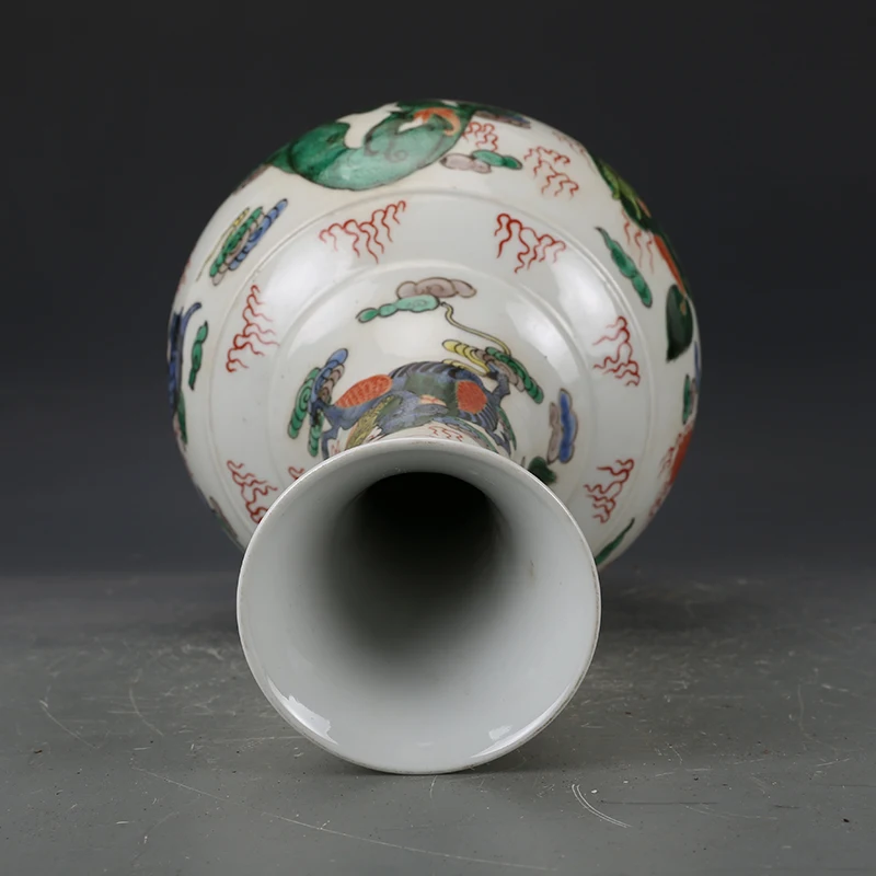 Китайская японская ваза с Львом единорогом драконом Цин Kangxi красочная роскошный