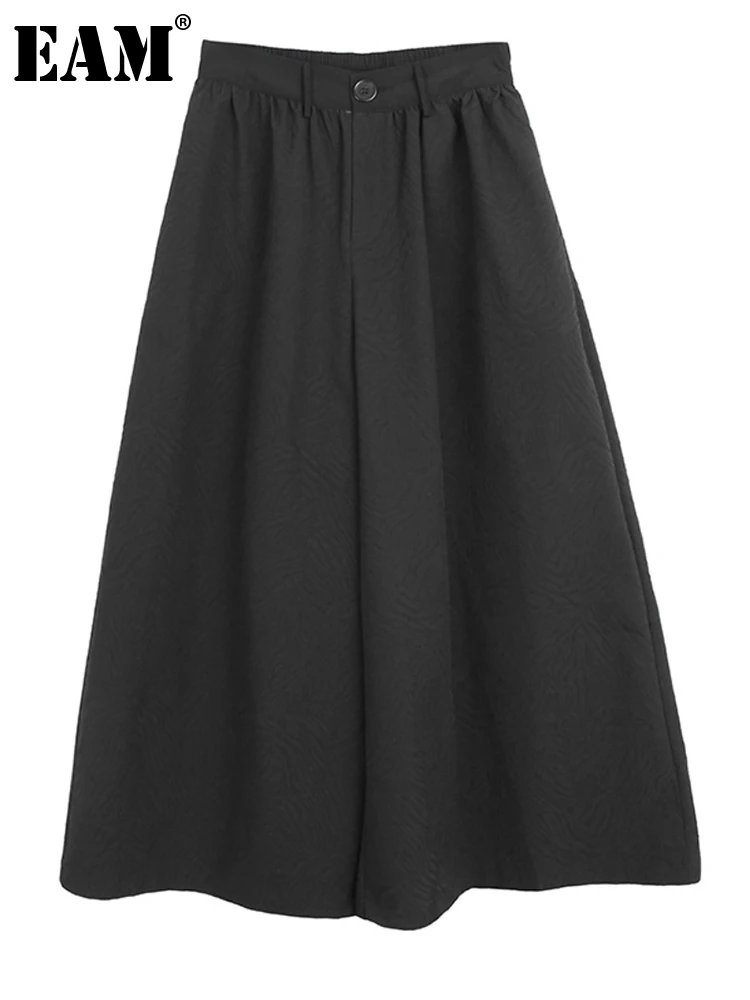 

[EAM] Черные Короткие Длинные широкие брюки с высокой эластичной талией, новые свободные брюки для женщин, модные весенне-осенние 2023 1DF6877