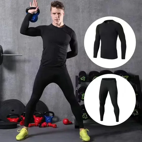 Мужской костюм для фитнеса боди быстросохнущая одежда с длинными рукавами бега
