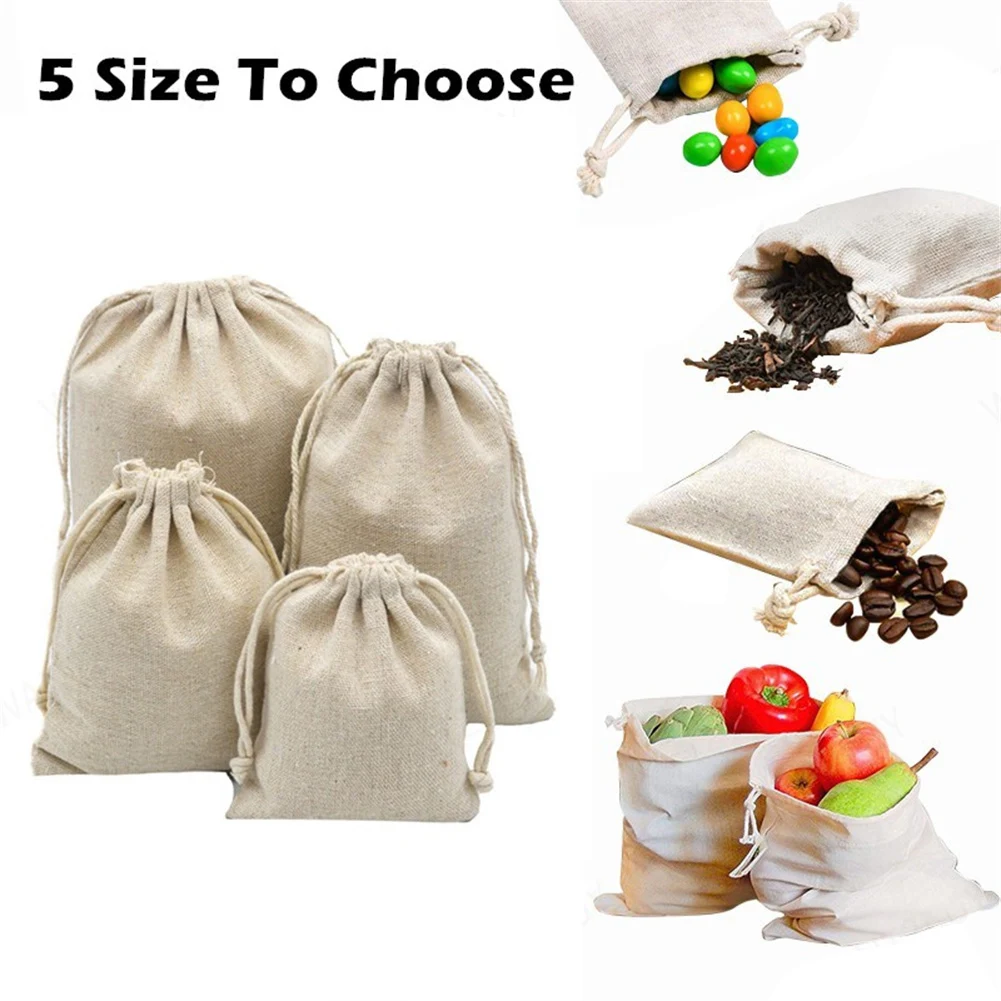 Drawstring Burlap Pouch Linen Cotton Perfume Candy Grocery Fruit Vegetable Flour Jewelry Canvas Hemp Bundle Bag Solid Storage images - 6