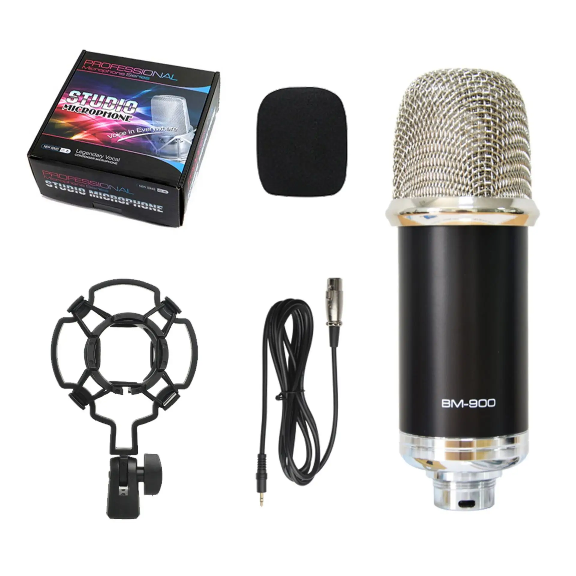 

BM-900 Professional Condenser Microphone Kit BM 900 Karaoke Studio Mic For Recording Computer With Shock Mount+Foam Cap+Cable