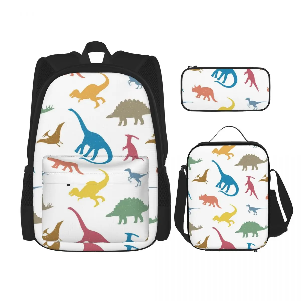 

3 Pcs/Set School Backpack for Girls Children Schoolbags Kids School Pencil Case Lunchbox Seamless Pattern Dinosaur Silhouettes