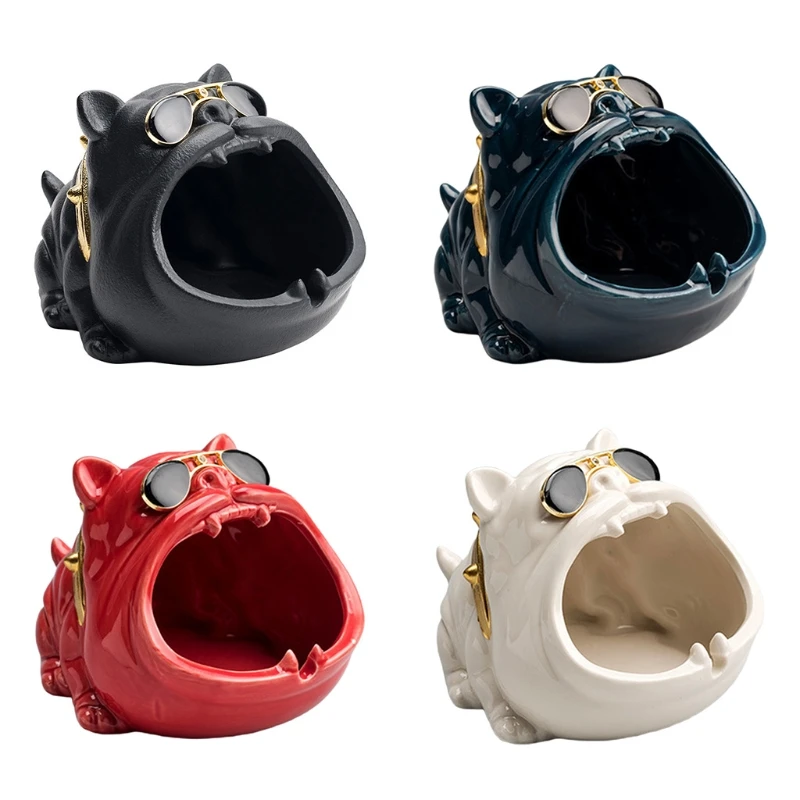 

Creative French Bulldog Ceramic Ashtrays Open Mouth Animal Dog Shape Cigarettes Holder for Restaurant Hotel Bar Desktop Home