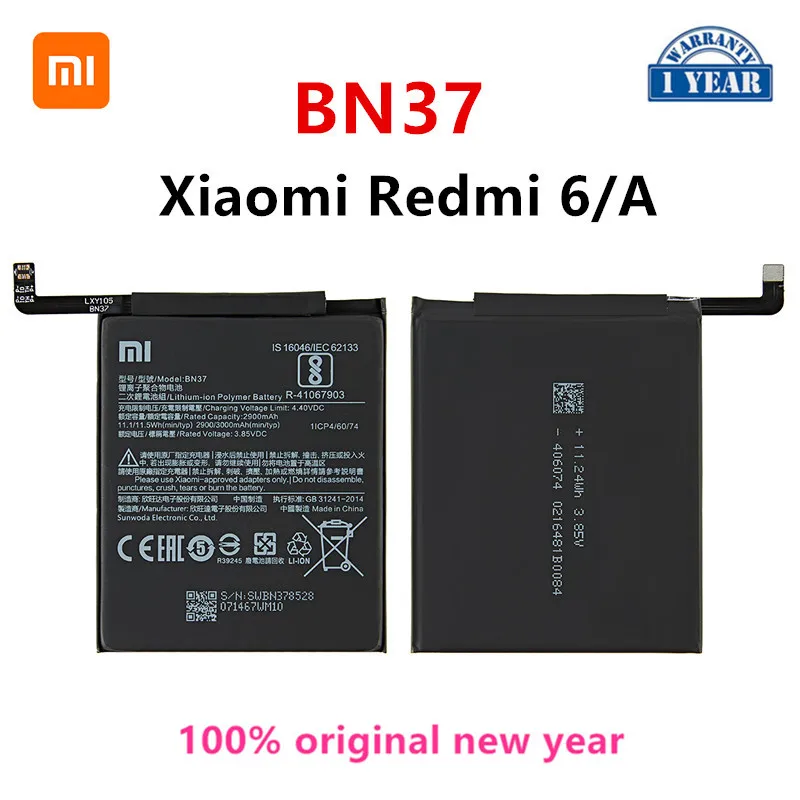 

Xiao mi 100% Orginal BN37 3000mAh Battery For Xiaomi Redmi 6 Redmi6 Redmi 6A BN37 High Quality Phone Replacement Batteries