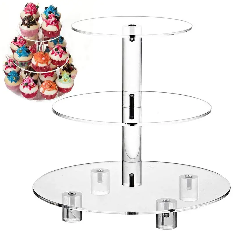 

Round Acrylic Cake Stand 3 Tier Serving Tray Clear Cupcake Tier Stand Holder Rack Dessert Fruit Cake Cookie Candy Display Tower