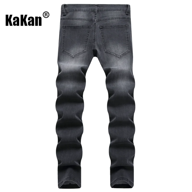 Kakan - New Distressed Trendy Personalized Black Jeans for Men, Slim Fit Straight Mid Waist Long Jeans K19-8832