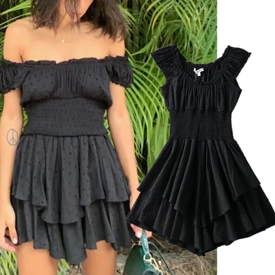 Jenny&Dave  Fashion Sexy Playsuits Women England Style High Street Off Shoulder Cotton Embroidery Pleated Cascading