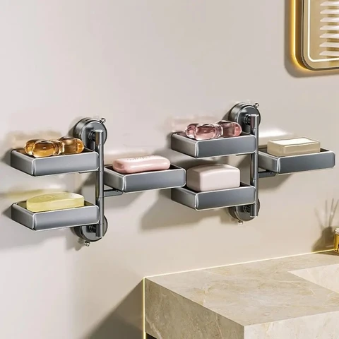 Пластиковая мыльница на присоске, настенная 180° ° Съемная дренажная коробка для мыла без перфорированной губки для ванной комнаты