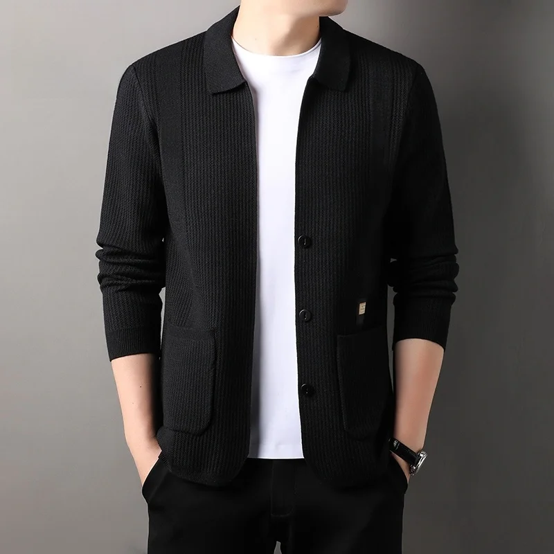 Pierre Cardin 2024 Spring and Autumn New Cardigan sweater Men's Lapel Knit Fashion Casual Jacket Men