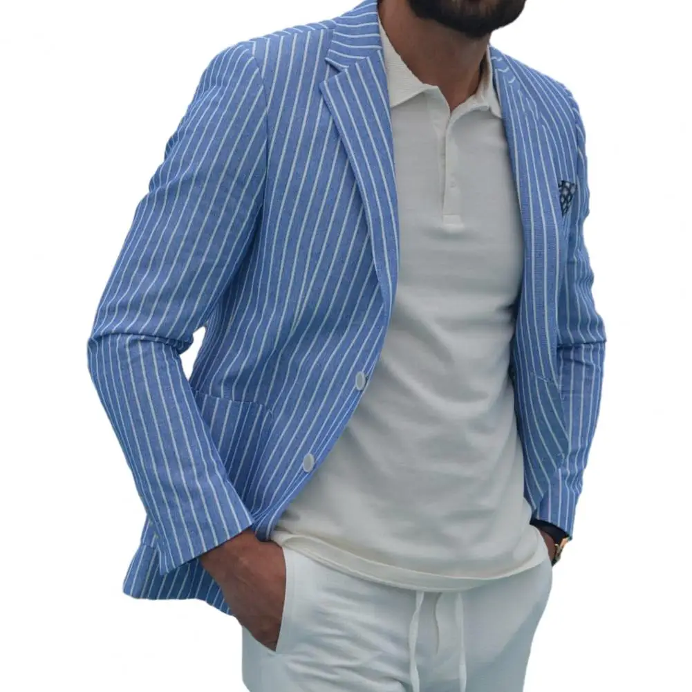 

Приталенный пиджак, приталенный костюм, пальто, стильный мужской костюм в полоску с лацканами, деловой пиджак с карманами на пуговицах, тонкий