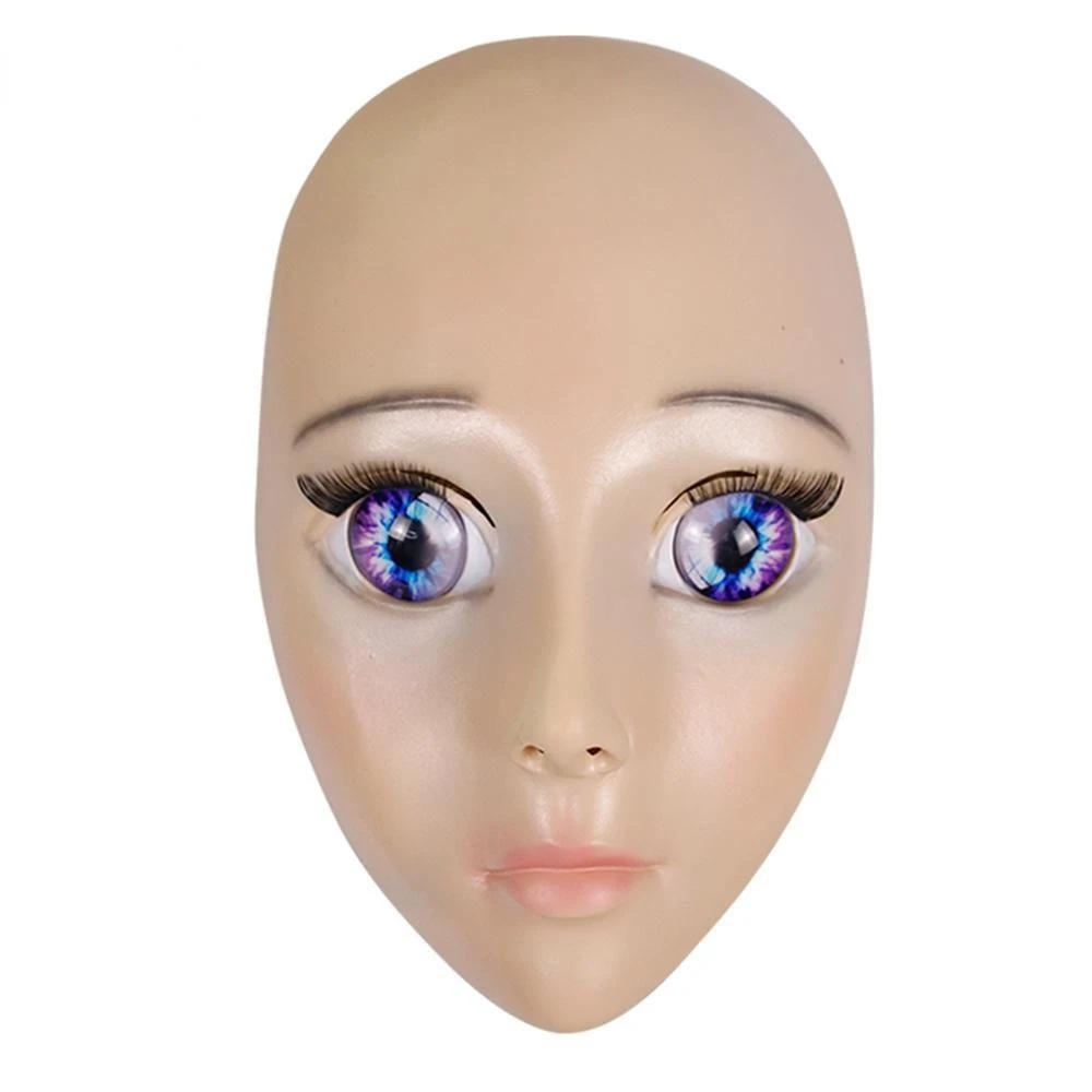 

Female Blue Eyes Mask Latex Realistic Human Skin Masks Halloween Dance Masquerade Beautiful Gender Reveal Women