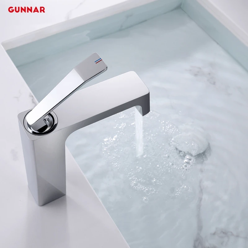 

GUNNAR New Style Bathroom Waterfall Hot Cold Wash Face Basin Faucet Washroom Brass Basin Mixer Taps Hot Cold Mixer Tap Crane