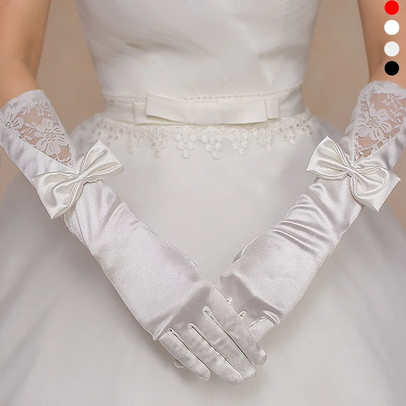 

Women Lace Full Finger Bride Gloves Satin Hand Gloves Mittens Sun Protection Bridal Accessories