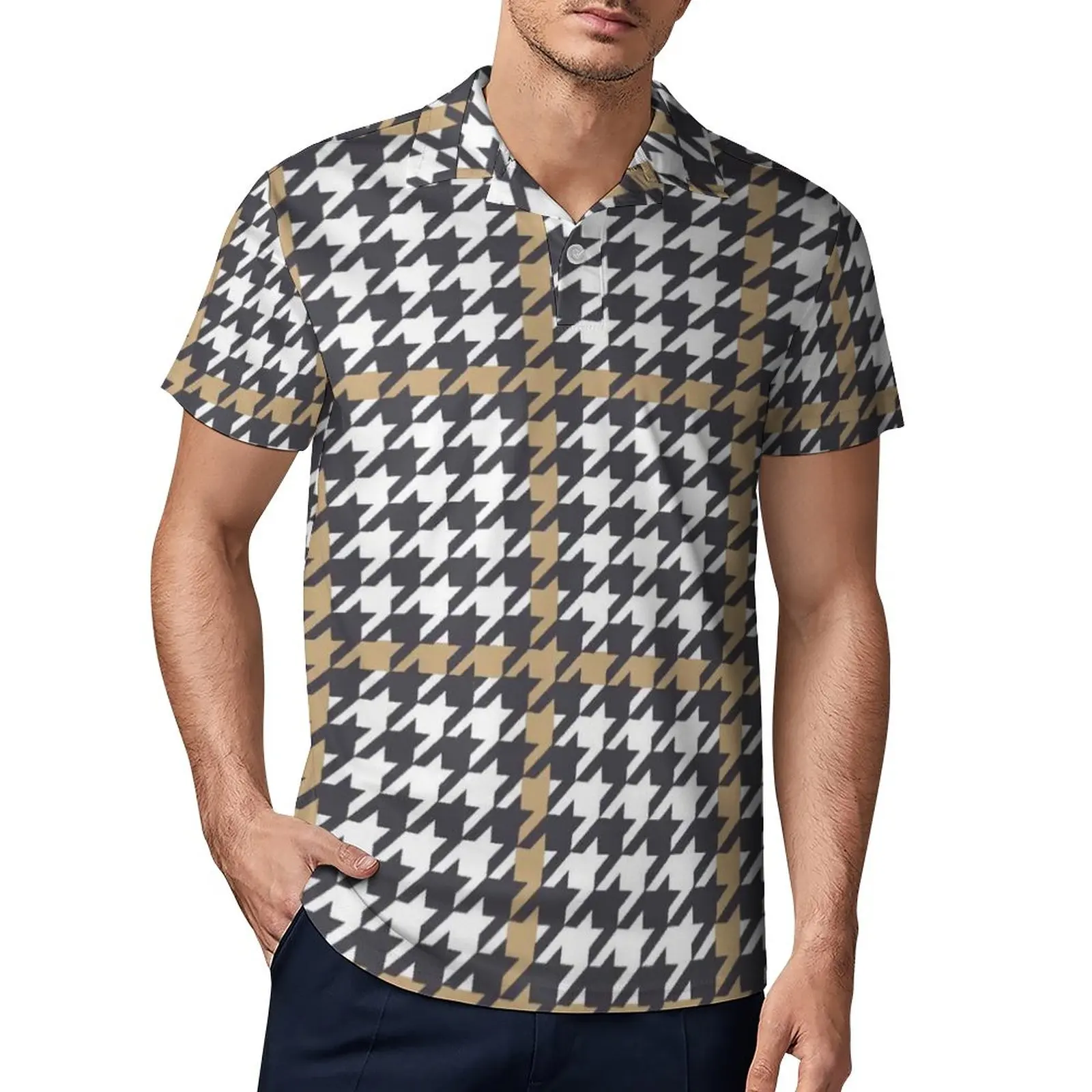 

Рубашка-поло мужская с принтом «гусиные лапки», винтажная Повседневная рубашка в клетку, с отложным воротником, с коротким рукавом, в улично...