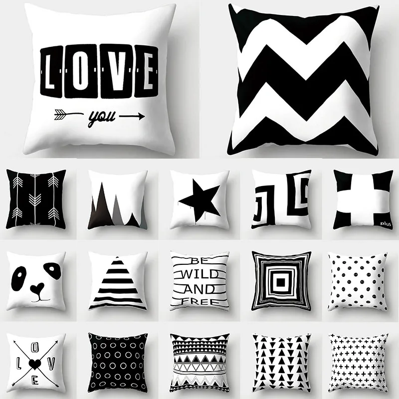 Black White Geometric Cushion CoverPillowcase Sofa Cushions Decorative Pillowcover Polyester Home Decor Pillow Cases