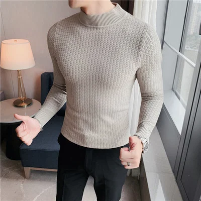 

2023 Men Keep Warm in Winter Knitting Sweater/Male Slim Fit Fashion High collar Pullover Men's Solid Color Knit Sweater S-4XL