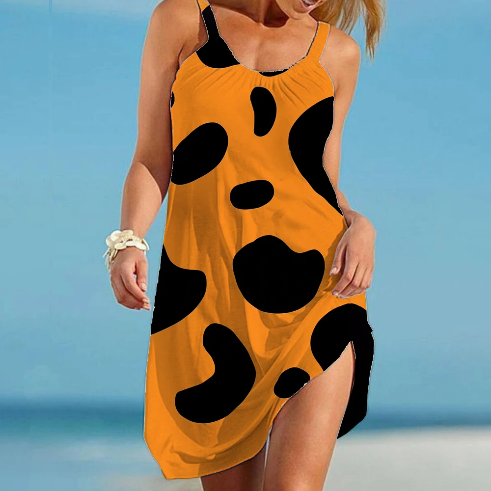 

2022 летнее популярное платье с леопардовым принтом, пикантное модное пляжное платье, Гавайское богемное платье без рукавов с круглым вырезо...