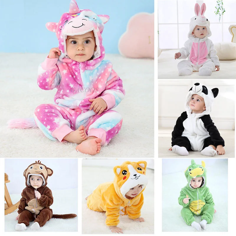 

Baby Romper Winter Kigurumi Unicorn Costume For Girl Boy Toddler Animal Jumpsuit Infant Clothes Pyjamas Kids Overalls ropa bebes