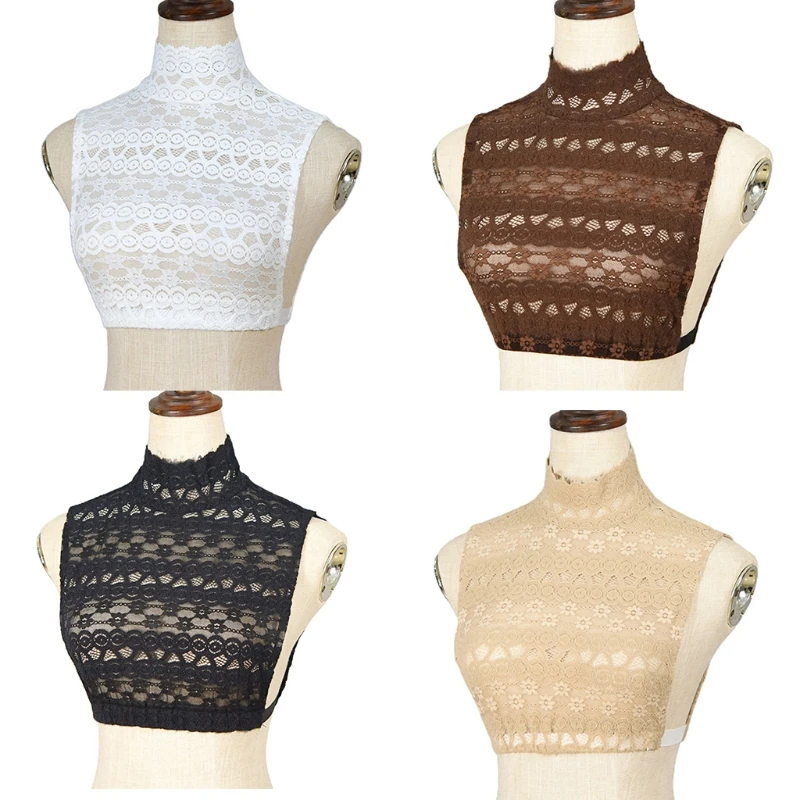 

Женский ложный воротник с ложным воротником, кружевная полосатая Цветочная Съемная полурубашка, прозрачный сетчатый декоративный пуловер, Прямая поставка