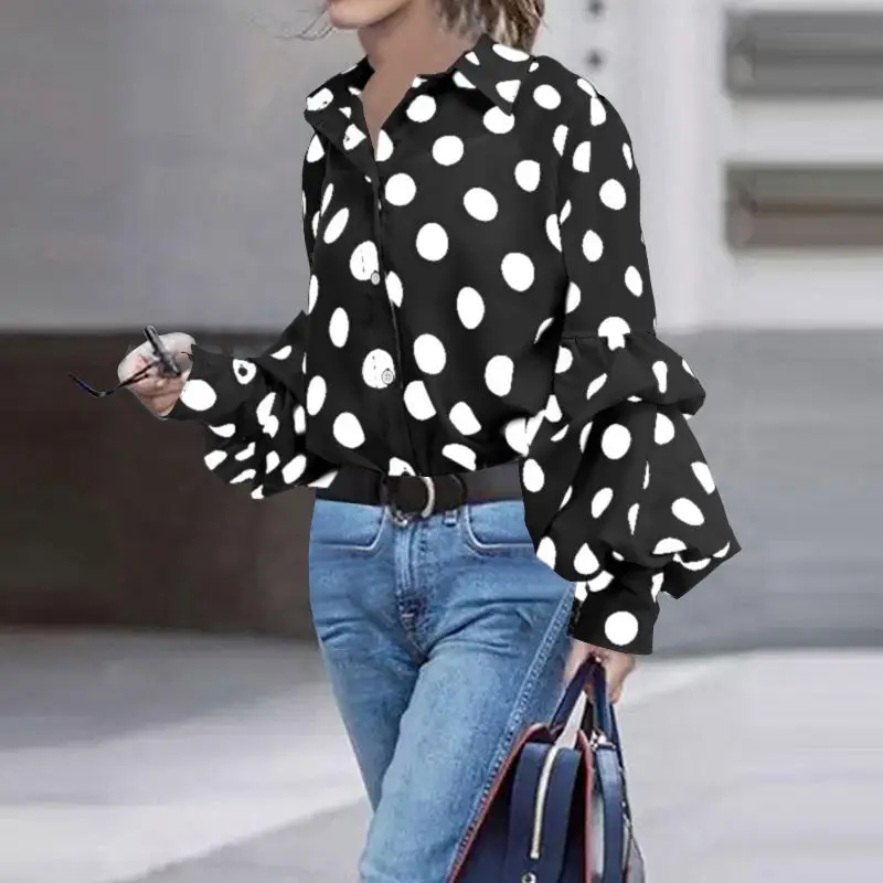 

Fashion Polka Dot Lantern Long Sleeve Shirt Women New Casual Casual Women Clothing Spring Loose Shirt Tops Blusa Mujer 2023