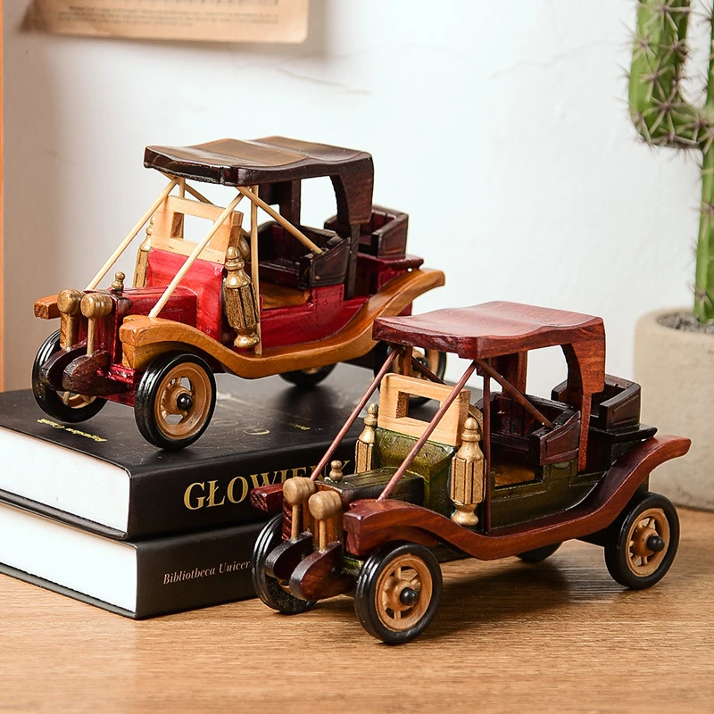 Retro Wooden Classic Car Model Decoration Ornaments Wooden Handmade Home Office Ornaments Collection Gifts Children's Toys