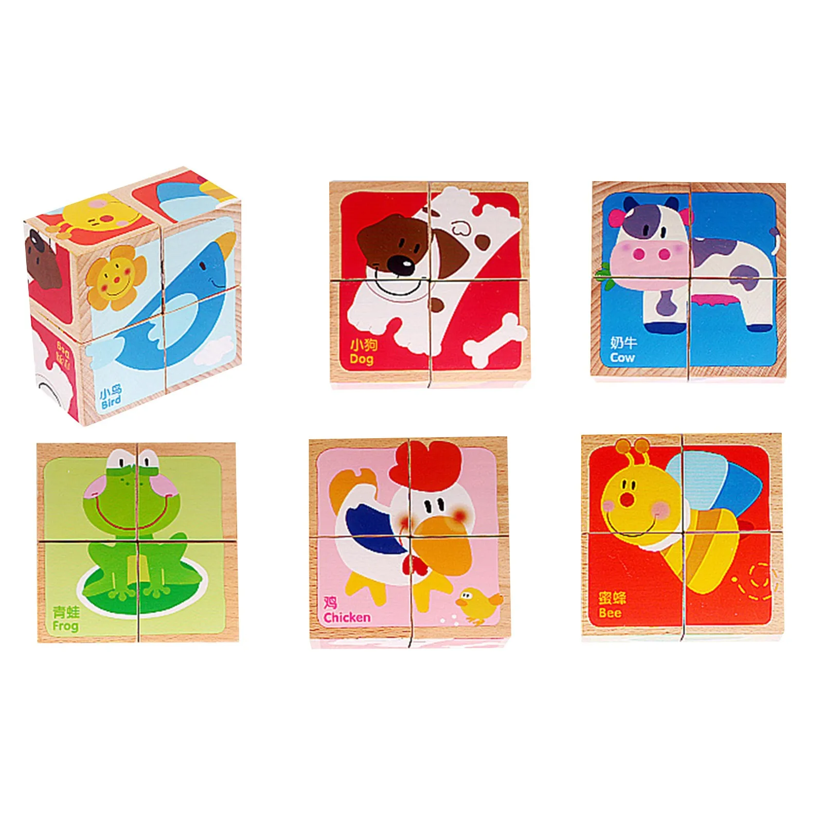 

Six Sided Painting Children's Early Education Enlightenment Puzzle Large Wood Building Toy Games for Toddlers 3-4 Years Old