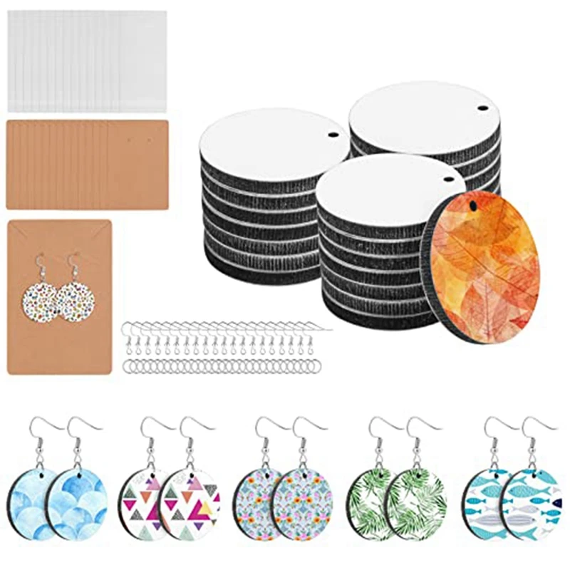 

Sublimation Blank Round Earrings, Sublimatable MDF Earrings With Earring Hooks Jump Rings Holder Cards Bags, 30 Pairs