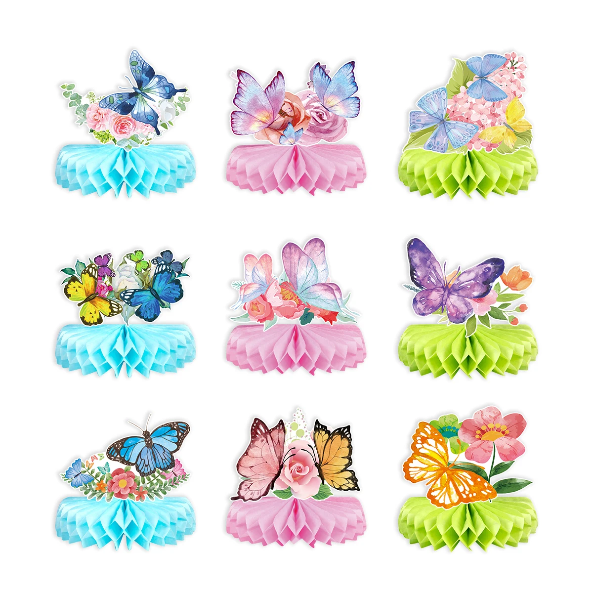 

9pcs Butterflies Honeycomb Ornaments Birthday Party Baby Shower Decoration Table Centerpiece Spring Flower Garden Party Supplies