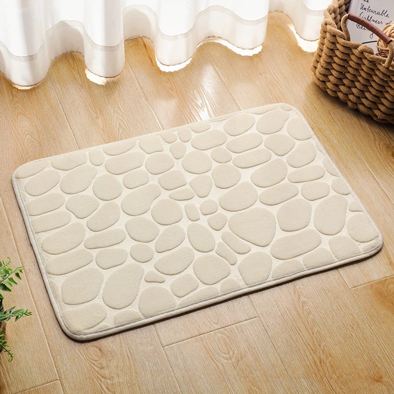 

Coral Velvet Embossed Stone Floor Mat Solid Color Pebble Bathroom Mat Absorbent Non-Slip rugs for bedroom bedroom decor