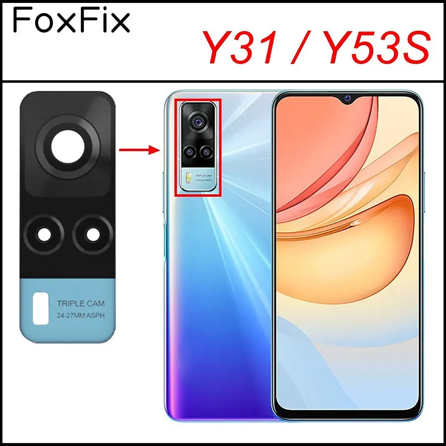 

FoxFix Rear Back Camera Glass Lens For vivo Y31 Y51 Y51A Y53S Camera Glass Cover Replacement Repair Spare Parts+Adhesive Tape