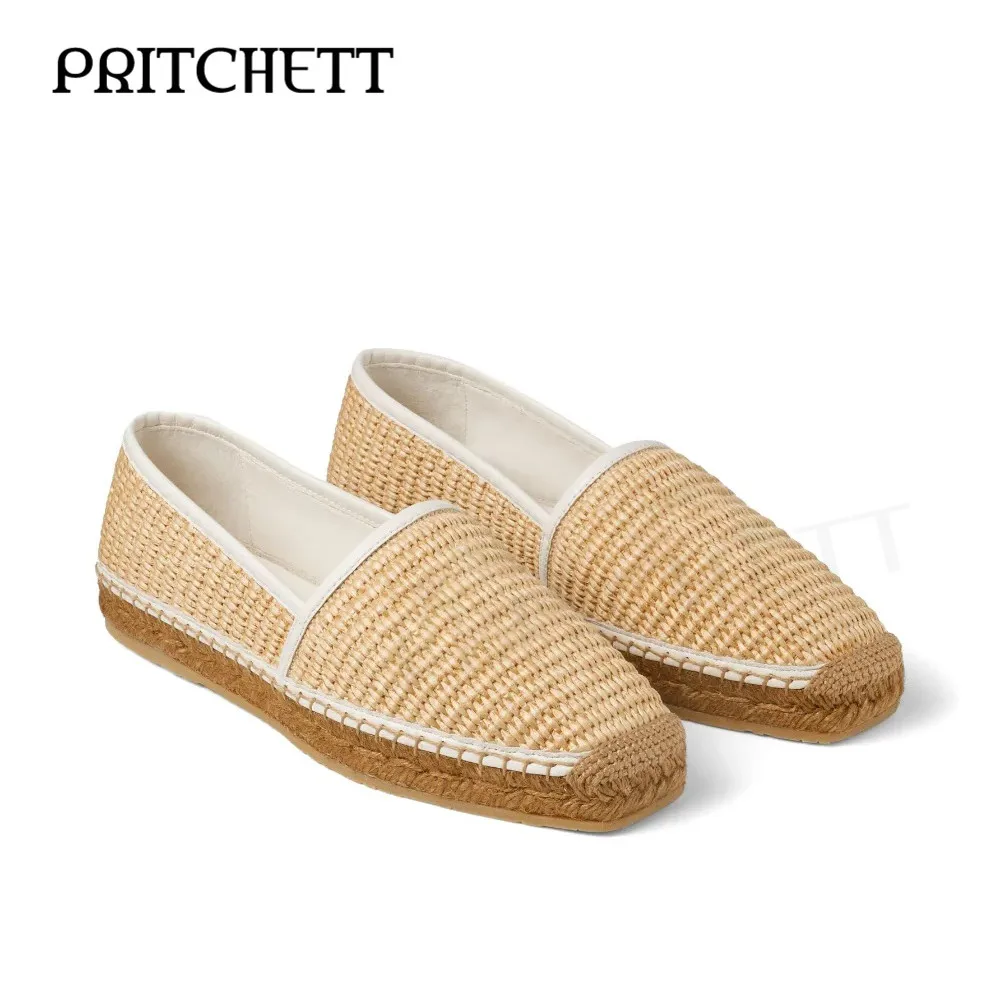 Rose Red Straw Woven Casual Flat Shoes Round Toe Straw Woven Mid-Heel Hollow Shoes Apricot Color Comfortable Daily Women's Shoes
