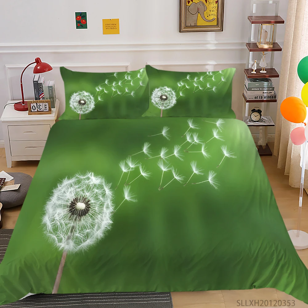 

3D Luxury Bedding Set King Size Duvet Cover Set Dandelion Print Natural Green Queen Full Double Single Bedroom Decor
