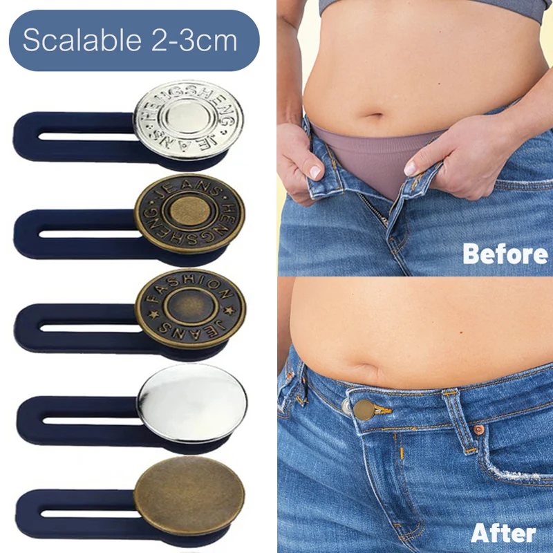 

10PCS Magic Metal Button Extender for Pants Jeans Free Sewing Adjustable Retractable Buckles Waist Extenders Waistband Expander