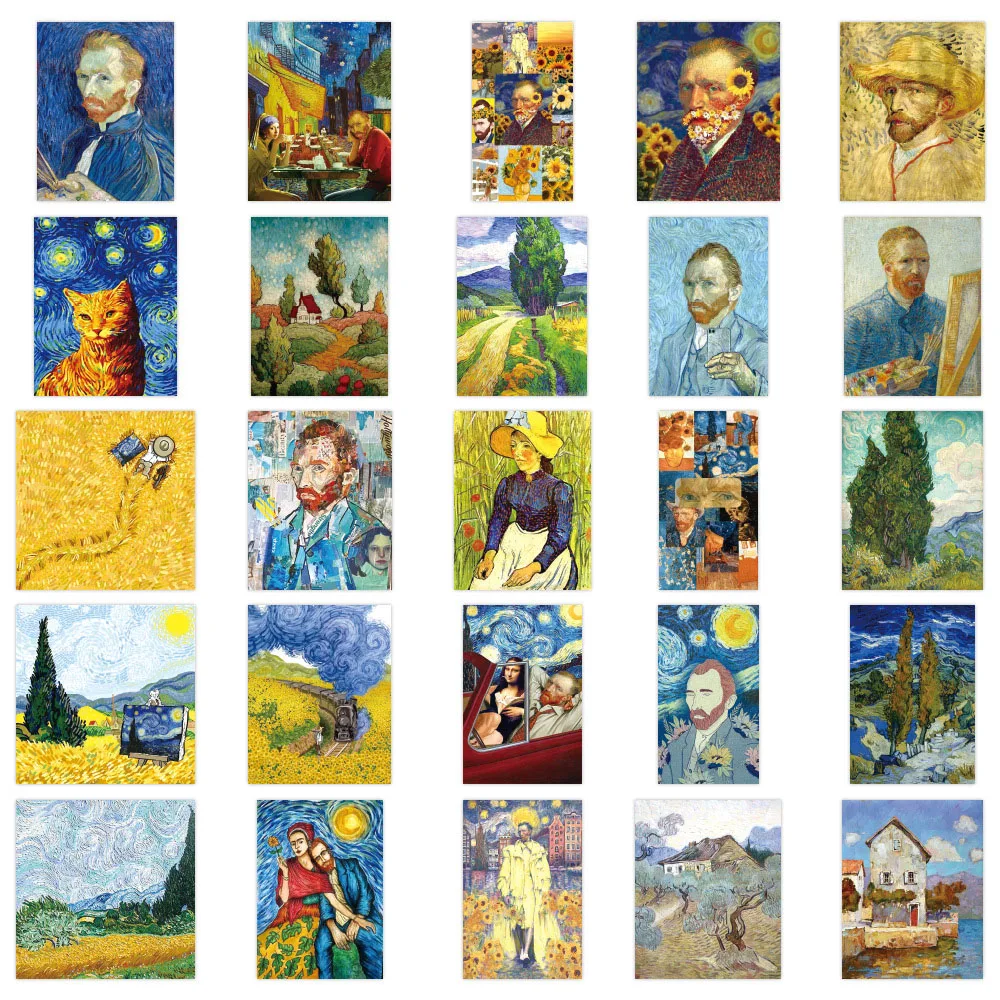 10/30/54PCS Oil Painting Art Van Gogh Mona Lisa Cartoon Graffiti Stickers for Laptop Luggage Phone Case Toys Wholesale - купить по