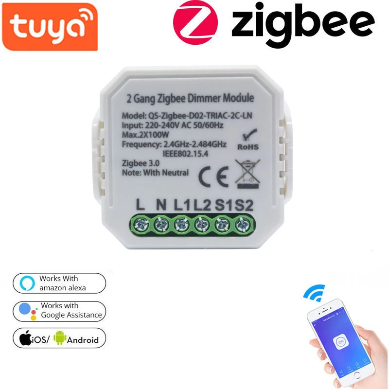 

Dimmer With Neutral Zigbee 220v 2 Way Works With Alexa Google Home Wireless Switches Switch Module