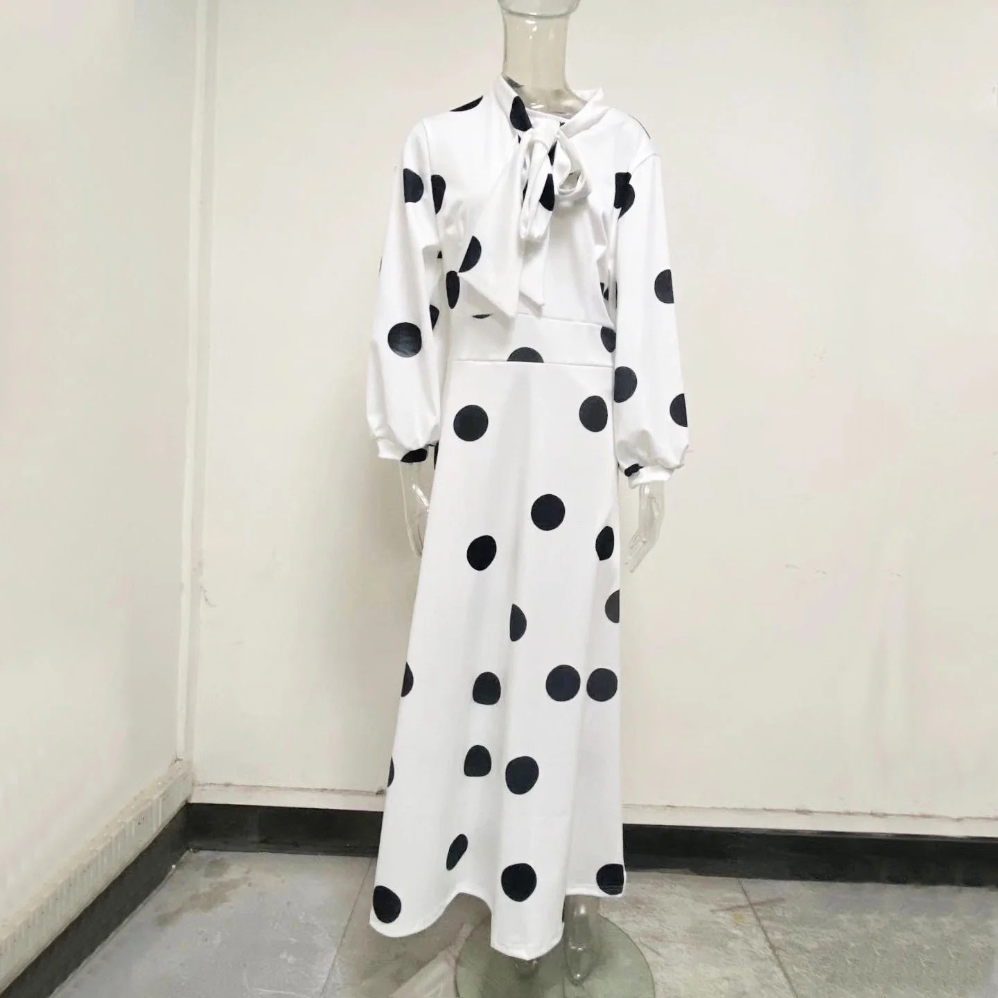 Plus Size Women's Dress Spring 2023 New Fashion Large Lady Women's Print Dot Dresses Long Sleeves Looose Elegant Maxi Dress