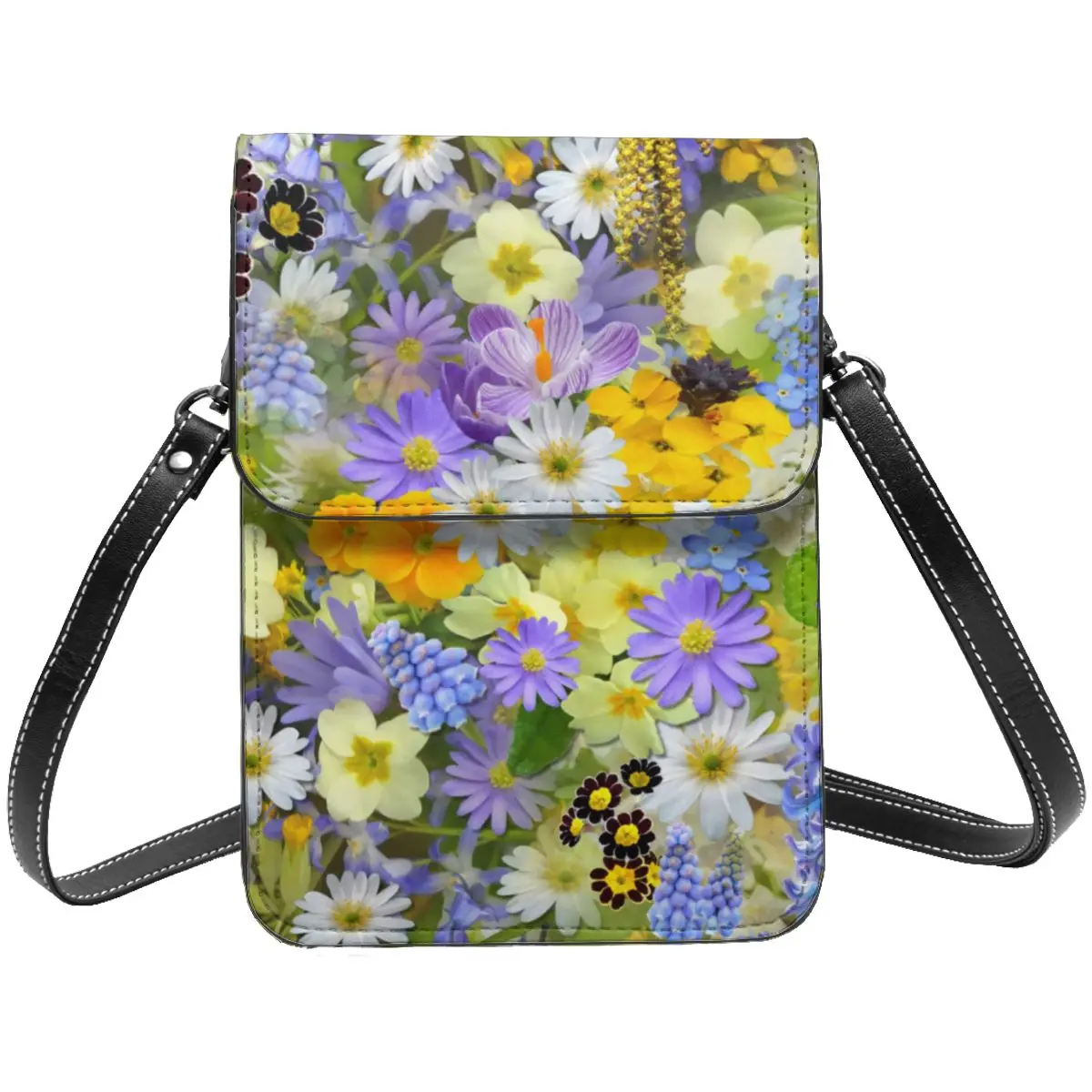

Purple Daisy Print Shoulder Bag A Burst of Flowers Vintage Leather Business Mobile Phone Bag Student Fashion Bags
