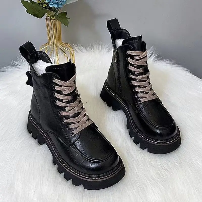 

Autumn Winter New Thicksoled Boots British Trendy Shoes Tooling Boots Are Thin Locomotive Leather Boots Casual women Boots