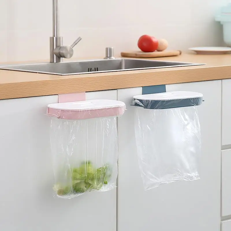 

1pc Kitchen Cabinets Door Basket With Cover Hanging Trash CanWaste Bin Garbage Tool Storage Holders Space-Saving Trash Racks