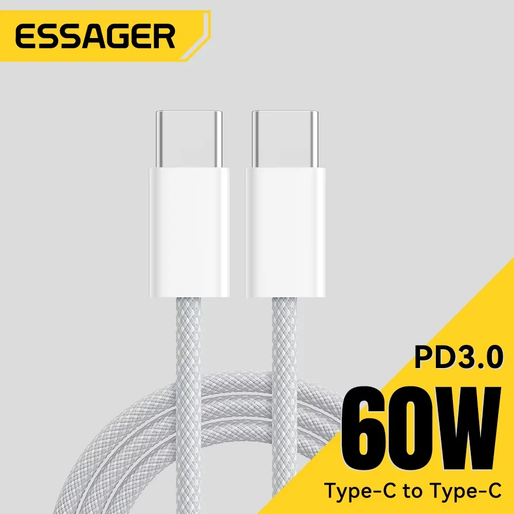 Essager 60W Kabel USB C do iPhone 16 15 Plus Pro Max Xiaomi Kabel typu C do Macbook Pro iPad PD Szybka ładowarka Kabel typu C