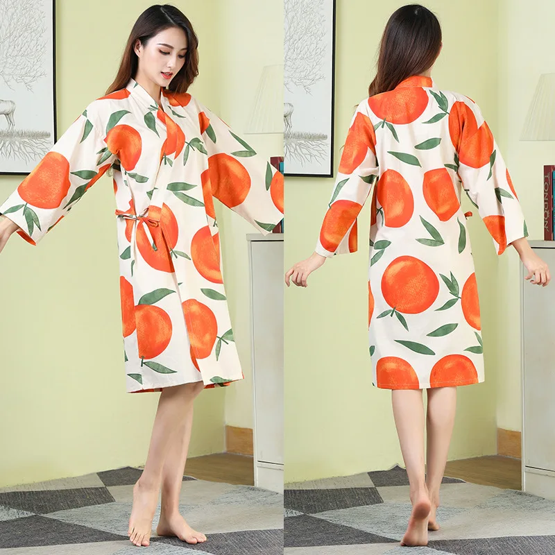 Spring Cotton Bathrobe Women Thin Robe Japanese Cardigan Laced Bathrobe Long Sleeves Print Kimono Robes Women Sexy Pijamas