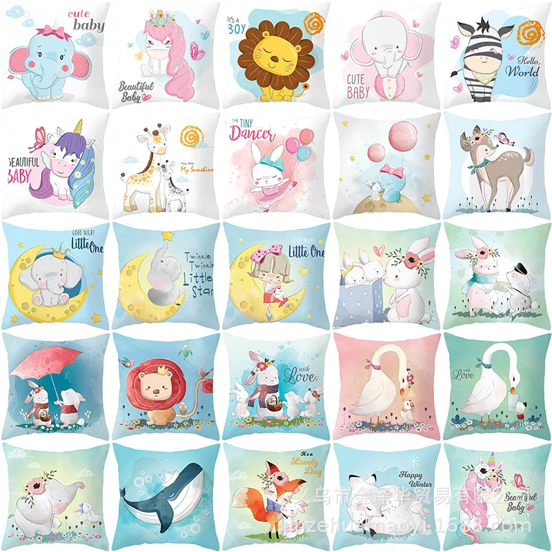 

Mandala Cartoon Animal Pillowcases for Pillows Kawaii Cute Elephant Whale Throw Pillow Cover Home Decoration Modern 45x45 40x40