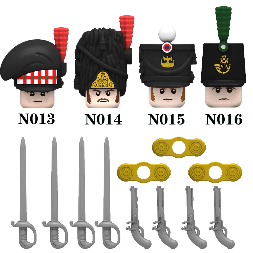 

Строительные блоки N013-N016, британская фудесница, винтовка, Bagpiper, Наполеон, меч, войны, серия, аксессуары, фигурки, детские игрушки