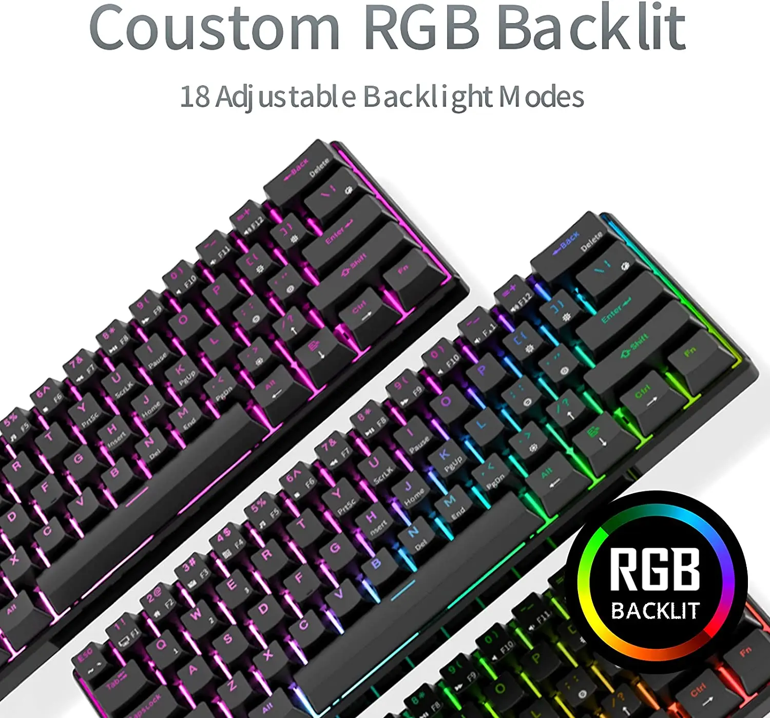 RK61 Royal Kludge Wireless Mechanical Keyboard Tri-Mode Bluetooth 5.0/2.4G/USB-C RGB Backlit 61 Key Hot-Swappable Gamer Keyboard enlarge