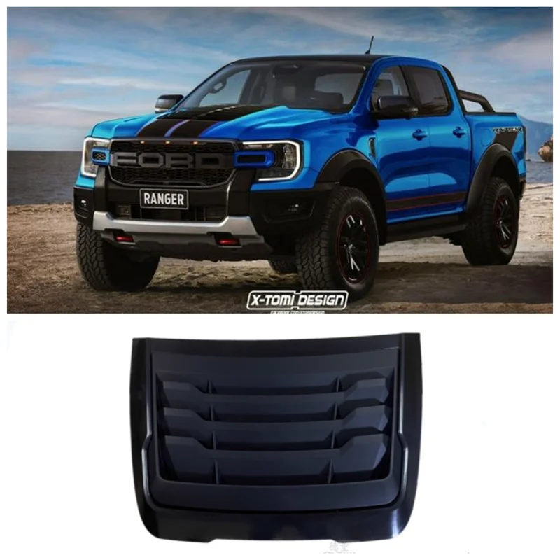 

For Ford Ranger 2016-2022 High Quality ABS Black Car Front Spoiler Bumper Engine Hood Vent Machine Decorative Plate Cover