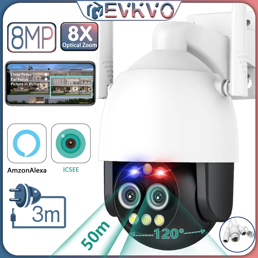 8MP 8X Optical Zoom IP Camera WiFi Security CCTV Camera Dual-Lens Color Night Vision 4MP IP66 Outdoor Surveillance WiFi Camera